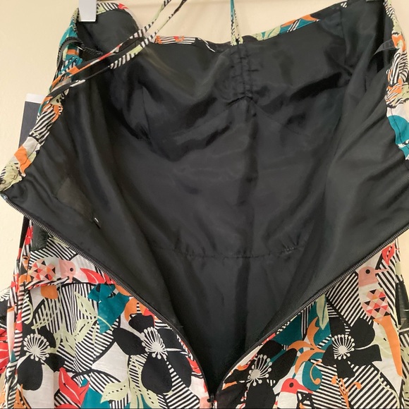 Anna Sui / silk floral bird print strapless-halter dress - Picture 10 of 16